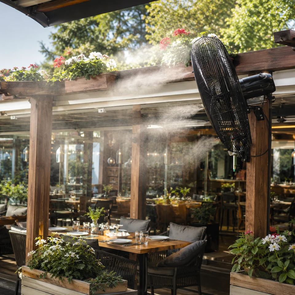 Kafe ve restoran açık alan serinletme uygulaması
