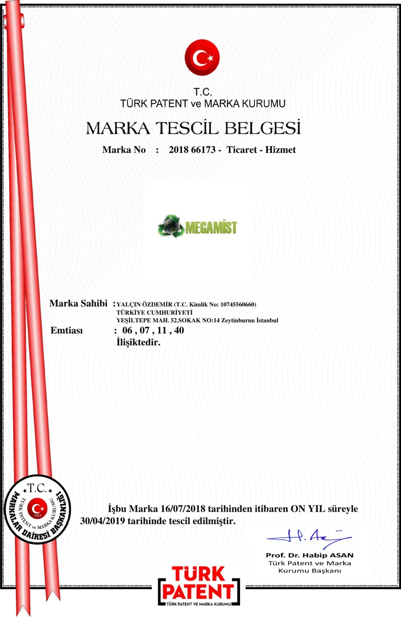 MEGAMİST profesyonel uygulama görseli: Marka Tescil Belgesi